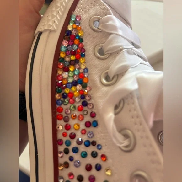 Converse Custom Multicolor Rhinestone Kicks! Sz 8 Woman. Low top one of. Kind! - Picture 16 of 16